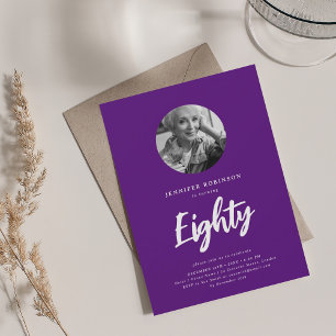 Invitation Mini Script photo 80e anniversaire fête violet