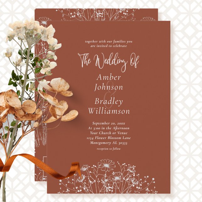 Invitation Mini Terracotta Floral QR Code Mariage élégant (Créateur téléchargé)