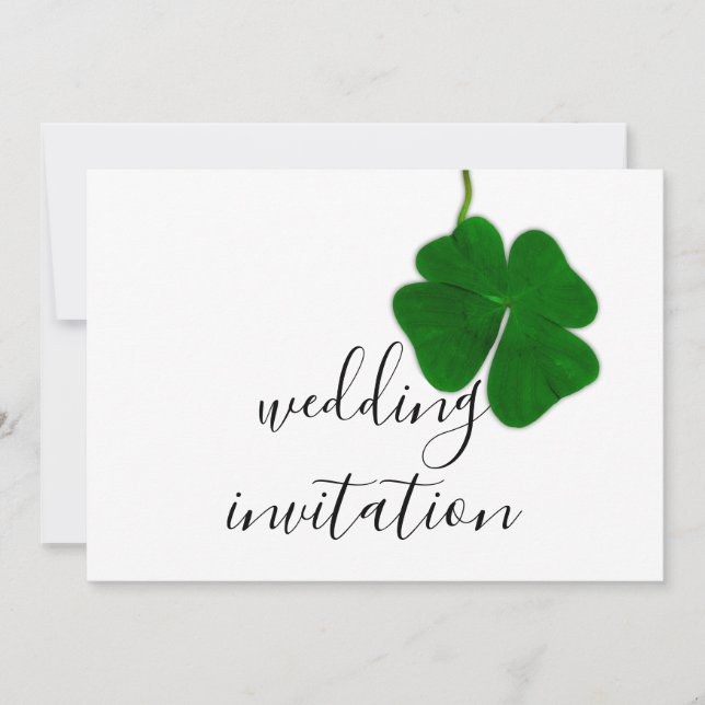 Invitation Minialisme à quatre feuilles noir blanc vert (Devant)