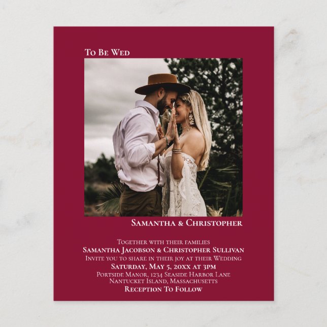 Invitation minialiste photo rouge BUDGET Mariage (Devant)