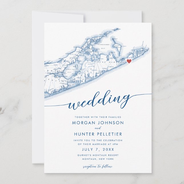 Invitation Miniature moderne Montauk Long Island Mariage (Devant)