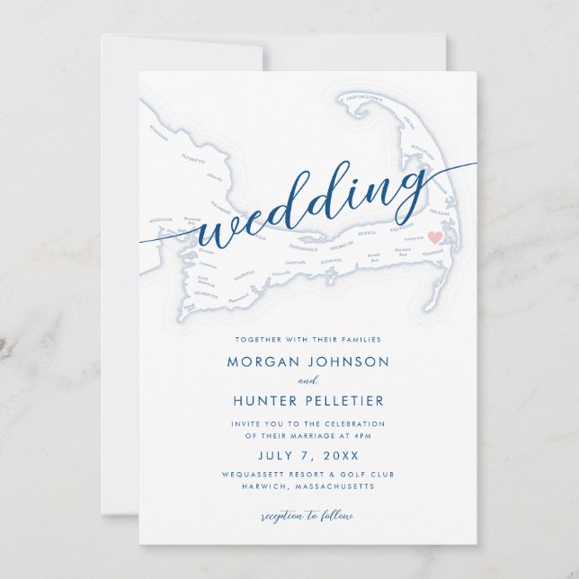 Invitation Miniature moderne Wequassett Resort Plan Mariage (Devant)
