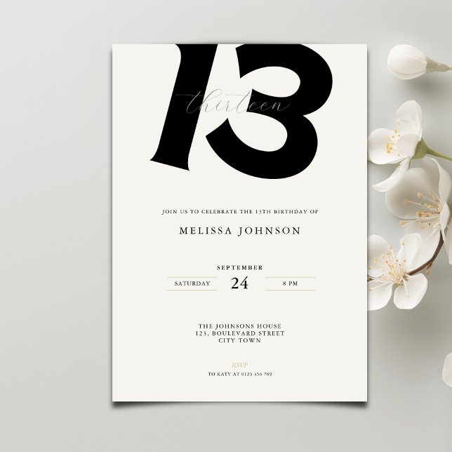 Invitation Minimal 13th Birthday Invitation: Bold Typography (Créateur téléchargé)