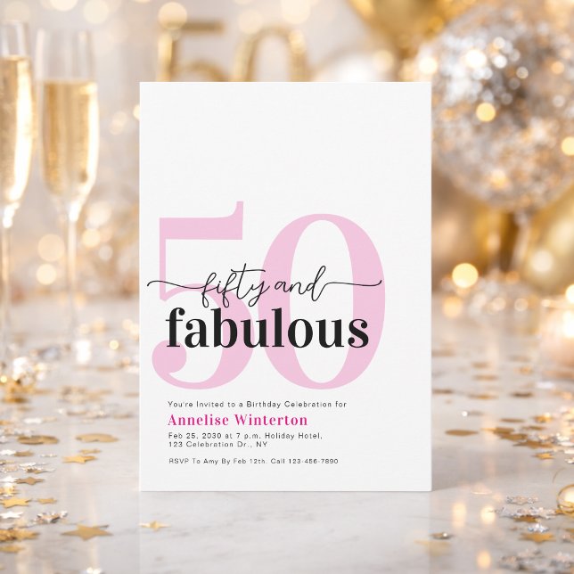 Invitation Minimal 50 and Fabulous Pink 50th Birthday Party (Créateur téléchargé)
