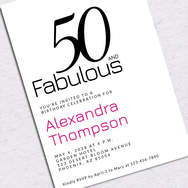 Invitation Minimal 50 and Fabulous Pink 50th Birthday Party (Créateur téléchargé)