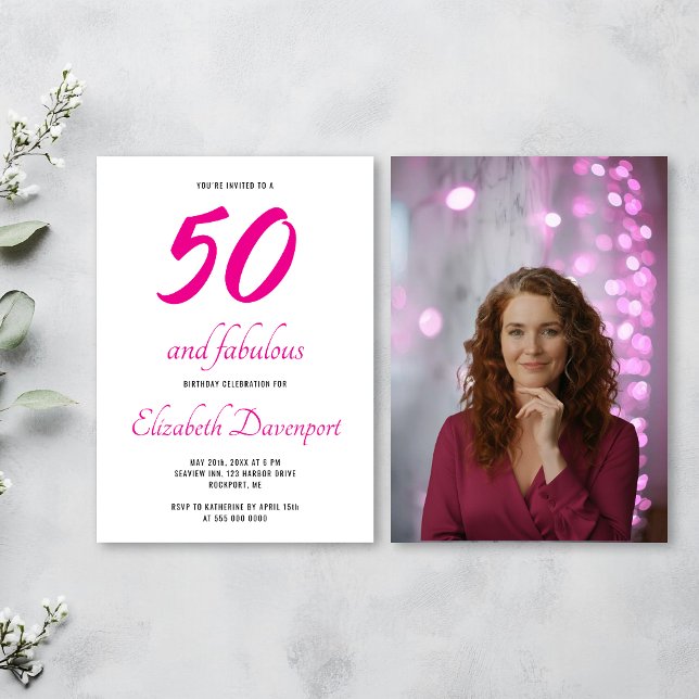 Invitation Minimal 50 and Fabulous Pink Photo Birthday (Créateur téléchargé)