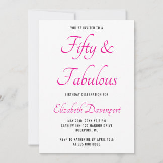 Invitation Minimal 50 and Fabulous Pink Photo Birthday
