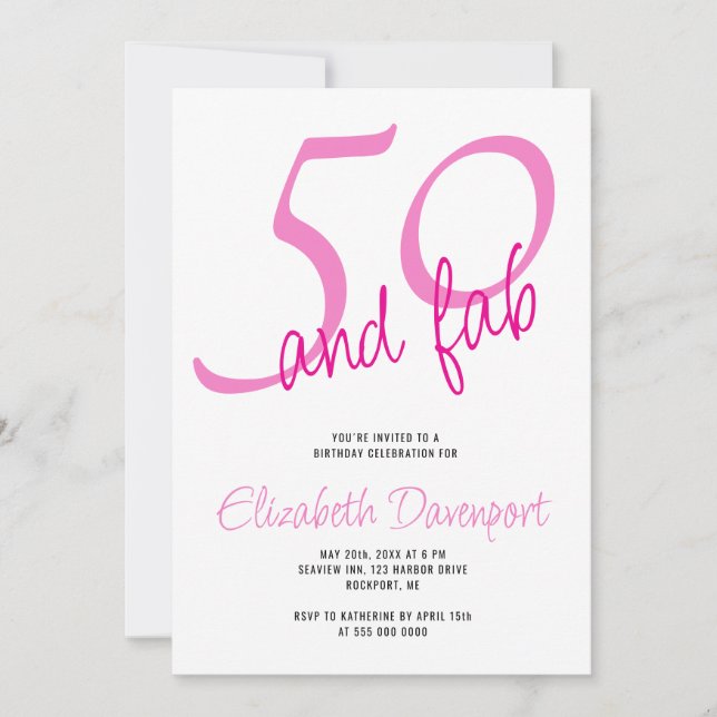 Invitation Minimal 50 et Fab Rose Anniversaire (Devant)