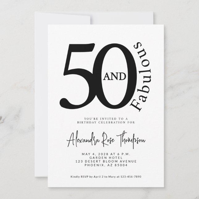Invitation Minimal 50 et Fabuleux Script Fête d'anniversaire  (Devant)