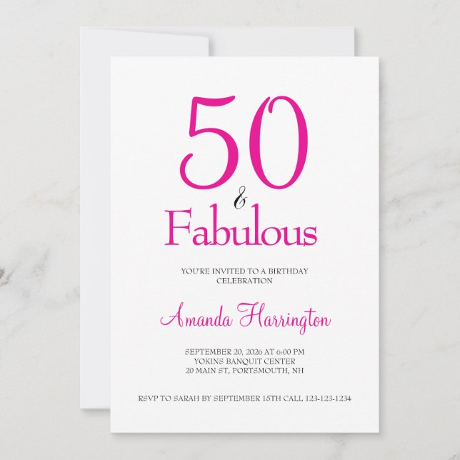 Invitation Minimal 50 et Fabulosité Fête d'anniversaire 50 an (Devant)
