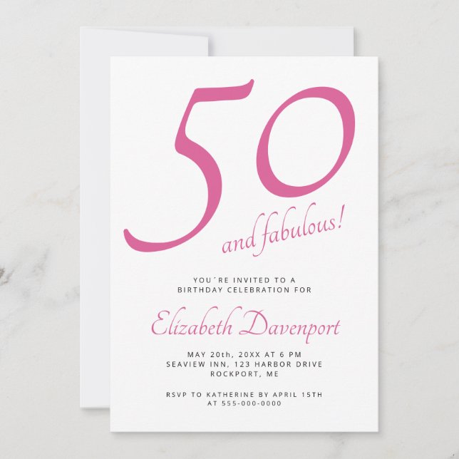 Invitation Minimal 50 et Fabulux Anniversaire Rose (Devant)