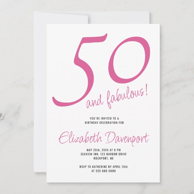 Invitation Minimal 50 et Fabulux Anniversaire Rose (Devant)