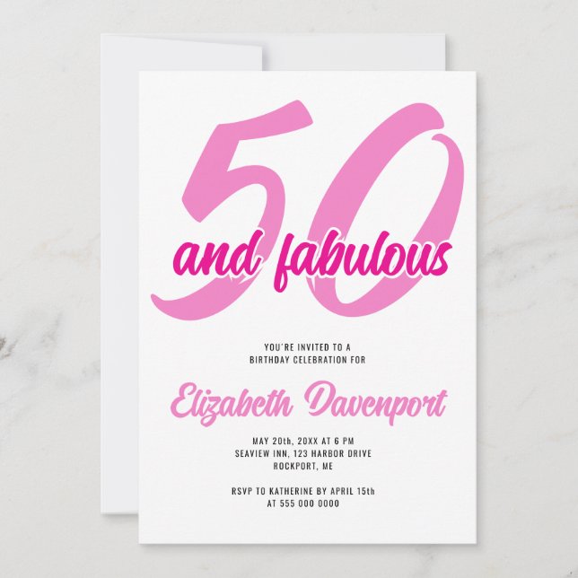 Invitation Minimal 50 et Fabulux Anniversaire Rose (Devant)