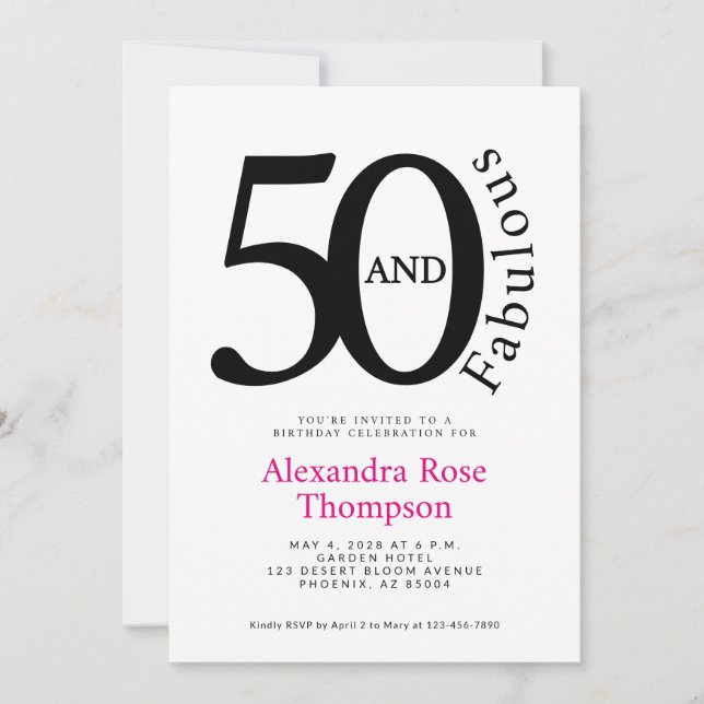 Invitation Minimal 50 et merveilleuse Fête d'anniversaire 50  (Devant)