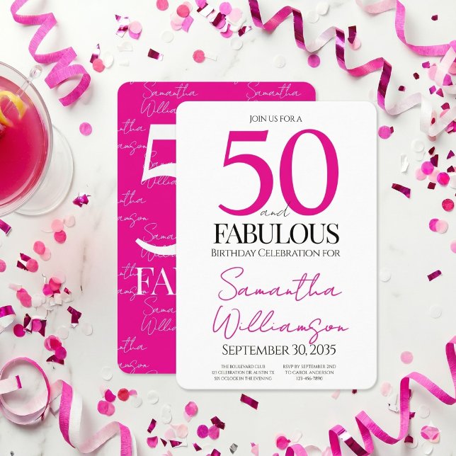 Invitation Minimal 50 et rose Fabulous 50e Anniversaire (Créateur téléchargé)