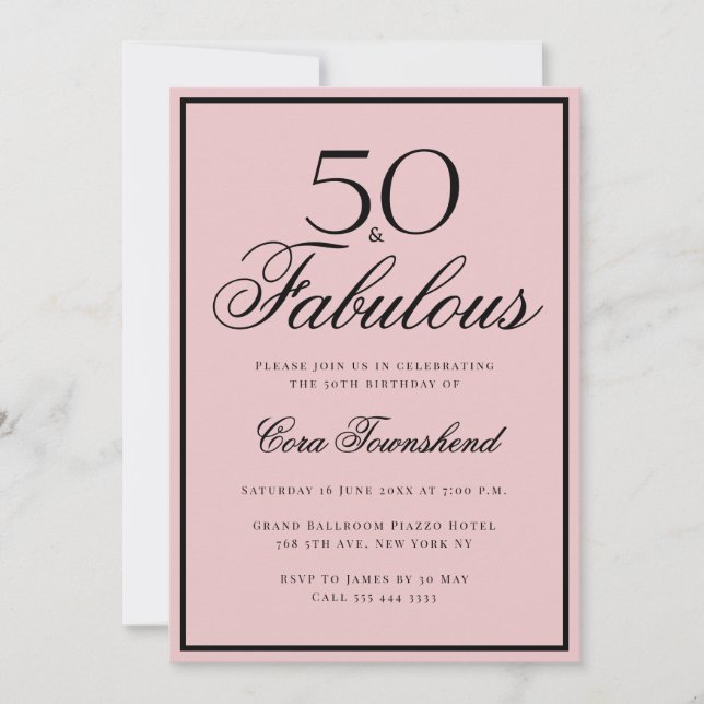 Invitation Minimal 50 & Fabuleux Rose Poussiéreux 50e Anniver (Devant)