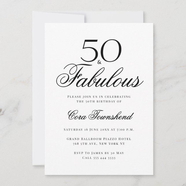 Invitation Minimal 50 & Typographie Fabuleuse 50e Anniversair (Devant)