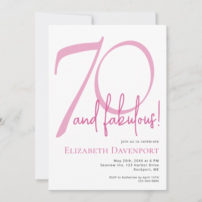 Invitation Minimal 70 ans et Incroyable Anniversaire Rose (Devant)