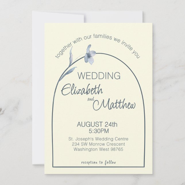 Invitation Minimal Arched Pale Blue Floral Cream Wedding (Devant)