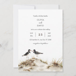 Invitation Minimal Beach Sand Dunes Oystercatchers Mariage