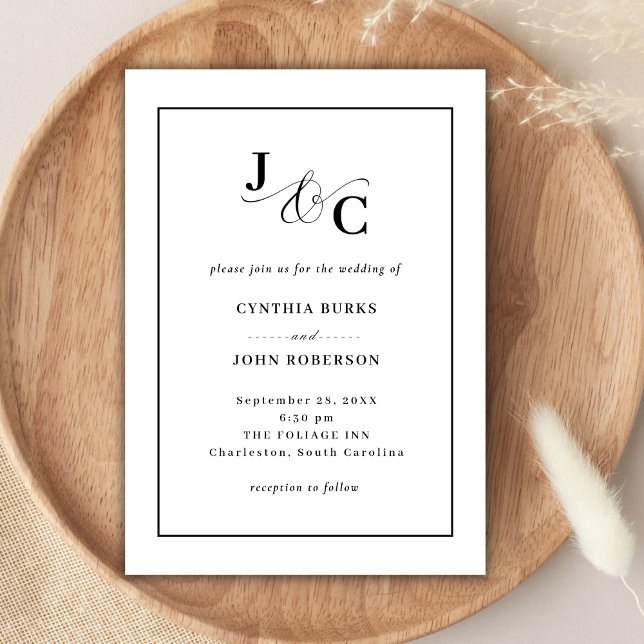 Invitation Minimal blanc et chic | Mariage de la frontière no (Créateur téléchargé)