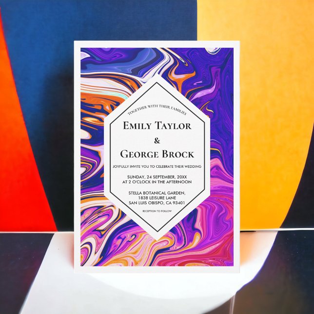 Invitation Minimal bleu Mauve Orange Galaxy Abstrait Mariage (Créateur téléchargé)