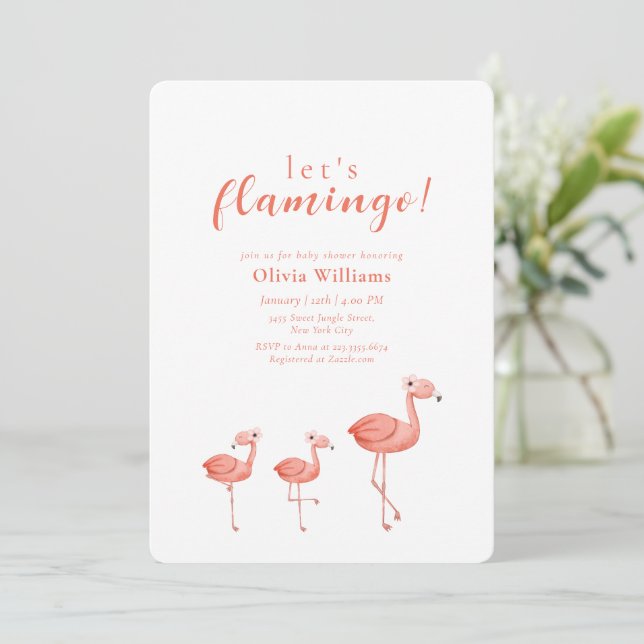 Invitation Minimal Boho Tropical Floral Flamingo Baby Shower (Debout devant)