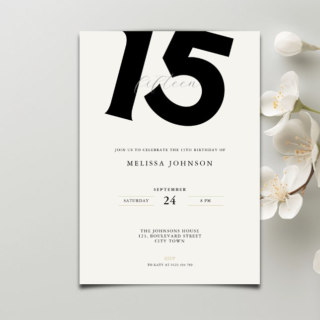 Invitation Minimal Bold Typography 15th Birthday  (Créateur téléchargé)