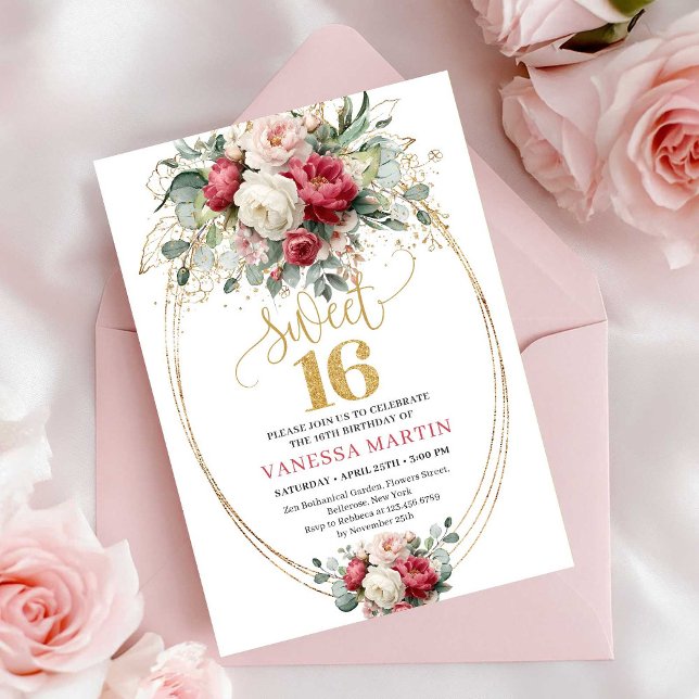 Invitation Minimal Burgundy White Gold Sweet Sixteen Invite (Minimal Burgundy White Gold Sweet Sixteen Invite)