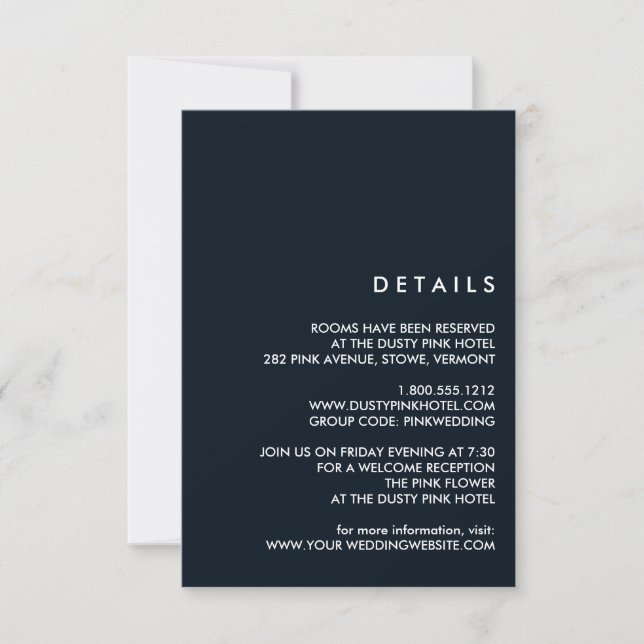 Invitation Minimal chic bleu foncé | Détails de l'invité Mari (Devant)