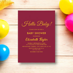 Invitation Minimal Chic Bourgogne Et Baby shower Or Élégant