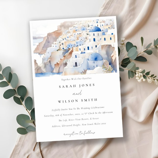 Invitation Minimal chic Santorini Grèce Mariage aquarelle (Créateur téléchargé)