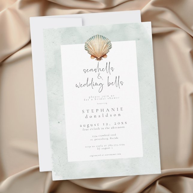 Invitation Minimal Coquillages & Cloches de Mariage Enterreme (Minimal Seashells & Wedding Bells Bridal Shower Invitation)