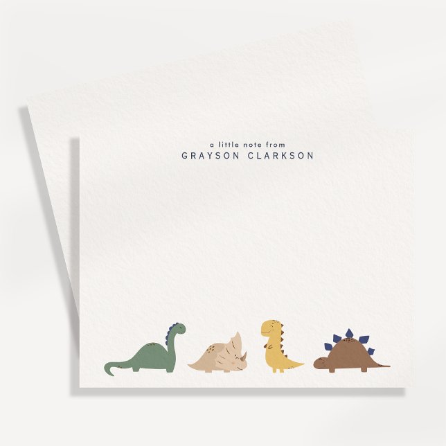 Invitation Minimal Dinosaur Kids Note Card Set Personalized (Créateur téléchargé)