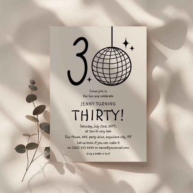 Invitation Minimal Doodle 30e Anniversaire Boule Disco  (Créateur téléchargé)