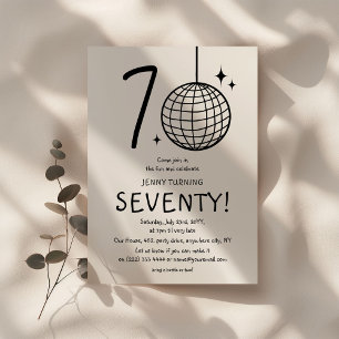Invitation Minimal Doodle 70e Anniversaire Boule Disco 