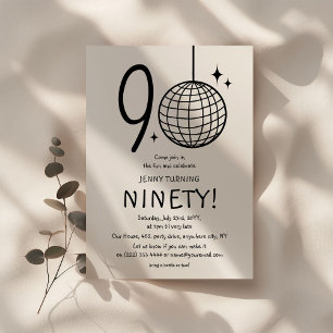 Invitation Minimal Doodle 90e Anniversaire Boule Disco 