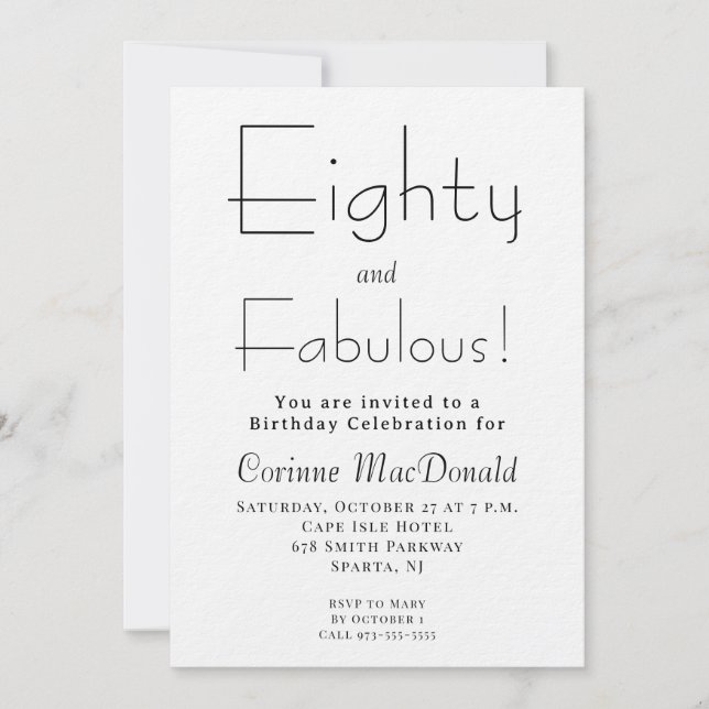 Invitation Minimal Eighty et Fabulous Fête d'anniversaire 80  (Devant)