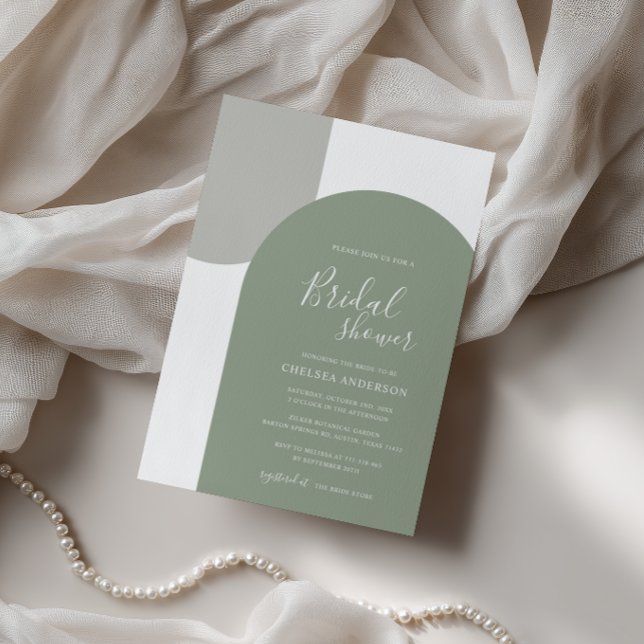 Invitation Minimal Elegant Boho Arch Sage Green Bridal Shower (Créateur téléchargé)
