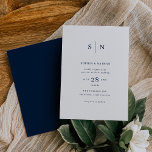 Invitation Minimal et chic | Blanc avec Mariage bleu marine<br><div class="desc">Ces invitations de mariage élégantes et modernes présentent un design de texte simple bleu marine et blanc qui dégage un style minimaliste. Ajoutez vos initiales ou votre monogramme pour les rendre complètement vôtres. L'arrière de l'invitation est la marine solide.</div>