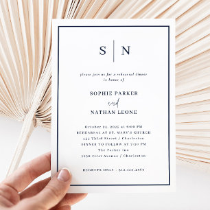 Invitation Minimal et chic blanc et marine Dîner de répétit