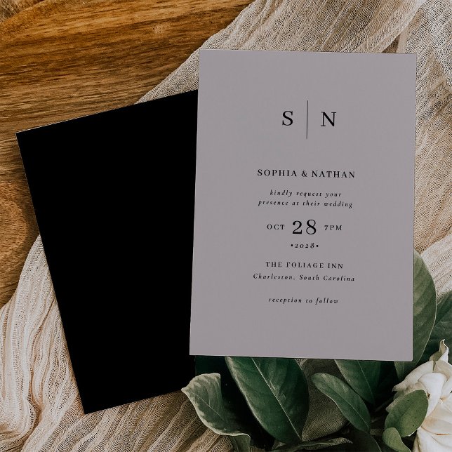 Invitation Minimal et chic | Gris doux et Mariage noir (Créateur téléchargé)