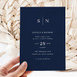 Invitation Minimal et chic | Mariage bleu marine<br><div class="desc">Ces invitations de mariage élégantes et modernes présentent un design de texte simple bleu marine et blanc qui dégage un style minimaliste. Ajoutez vos initiales ou votre monogramme pour les rendre complètement vôtres. L'arrière de l'invitation est la marine solide.</div>