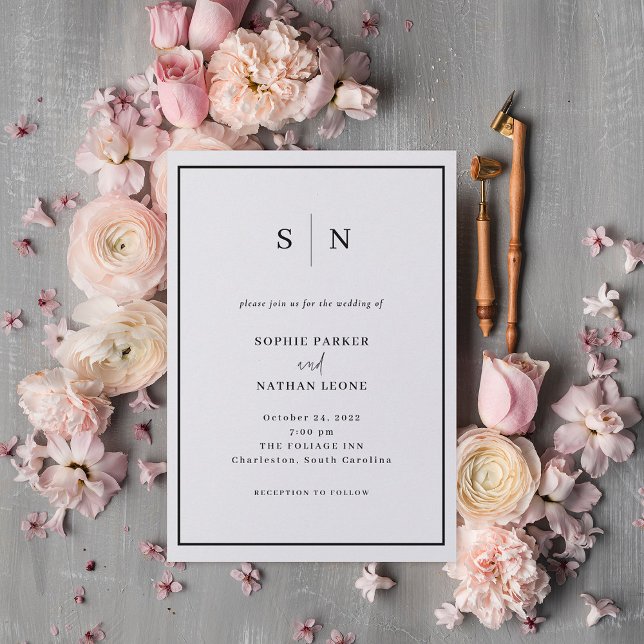 Invitation Minimal et chic | Mariage frontalier noir et blanc (Créateur téléchargé)