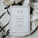 Invitation Minimal et chic | Mariage frontière blanc et viole<br><div class="desc">Ces invitations de mariage élégantes et modernes présentent un design de texte minimaliste blanc simple,  avec du texte violet foncé et un cadre classique à la frontière. Ajoutez vos initiales ou votre monogramme pour les rendre complètement vôtres.</div>