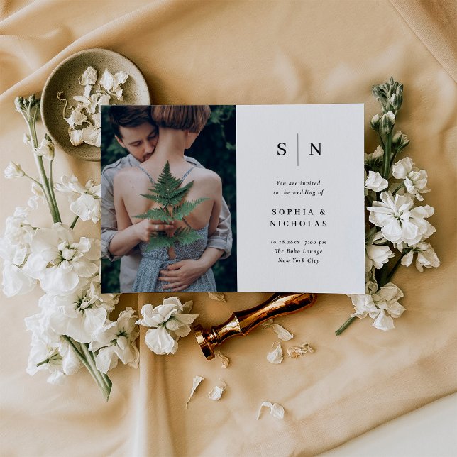 Invitation Minimal et chic | Mariage photo noir et blanc (Créateur téléchargé)