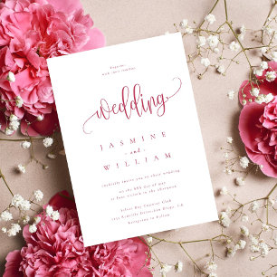 Invitation Minimal et chic   Mariage rouge magenta