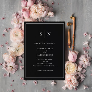 Invitation Minimal et chic   Noir avec Mariage frontière