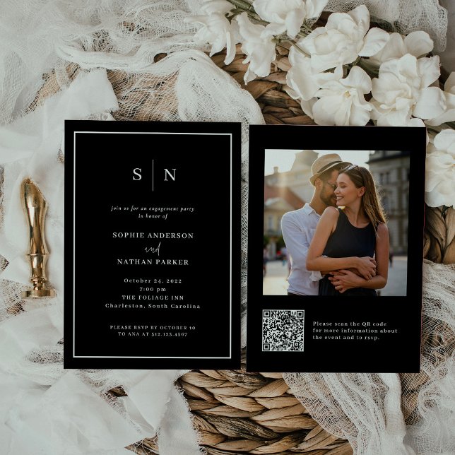 Invitation Minimal et chic | Photo du code QR de la partie En (Créateur téléchargé)