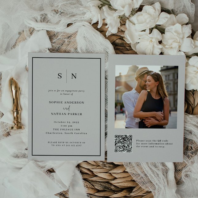 Invitation Minimal et chic | Photo du code QR de la partie En (Créateur téléchargé)